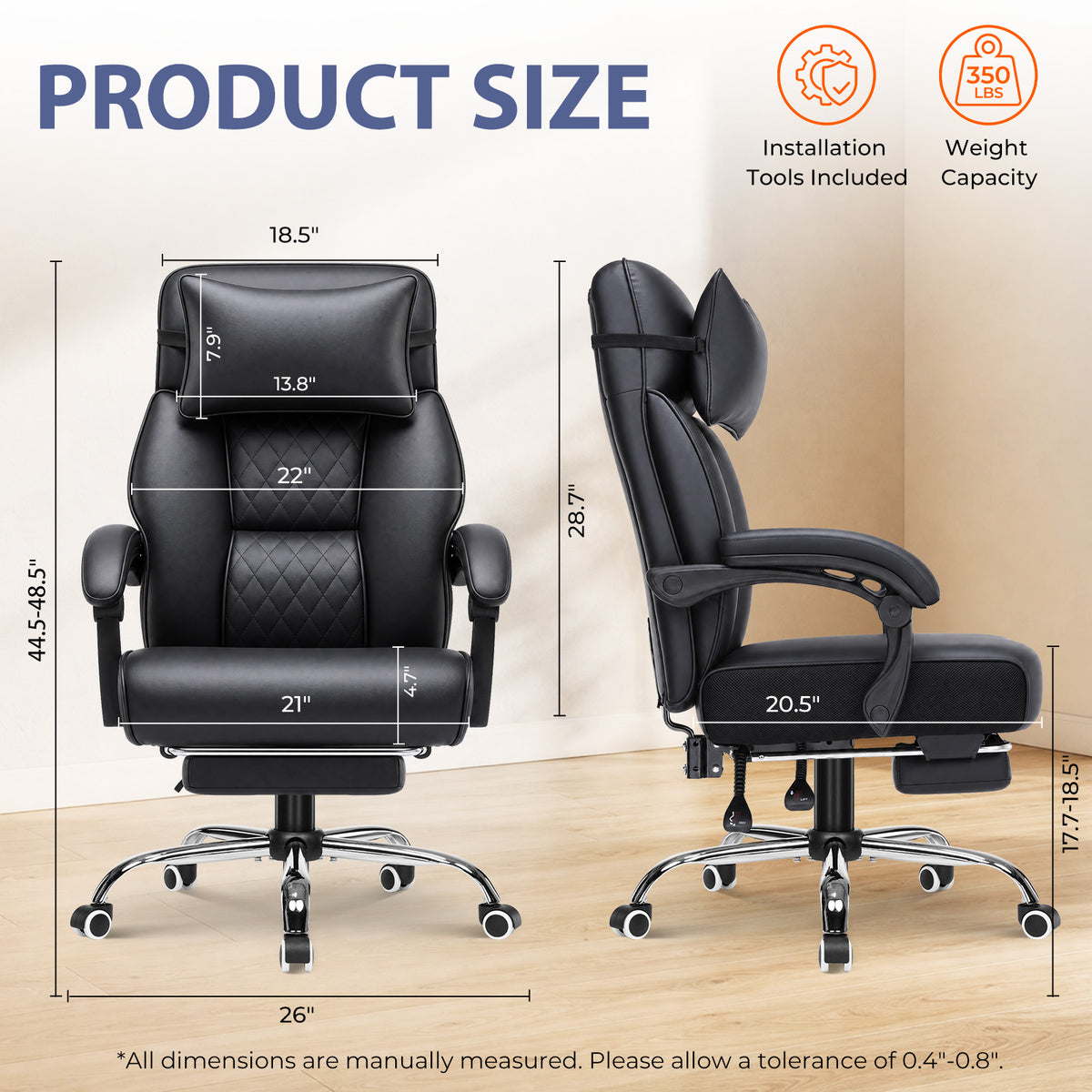 Cloudrest Pro® Big & Tall Office Chair with Pillow, Footrest & Linkage Armrests 350LBS CH630-SP