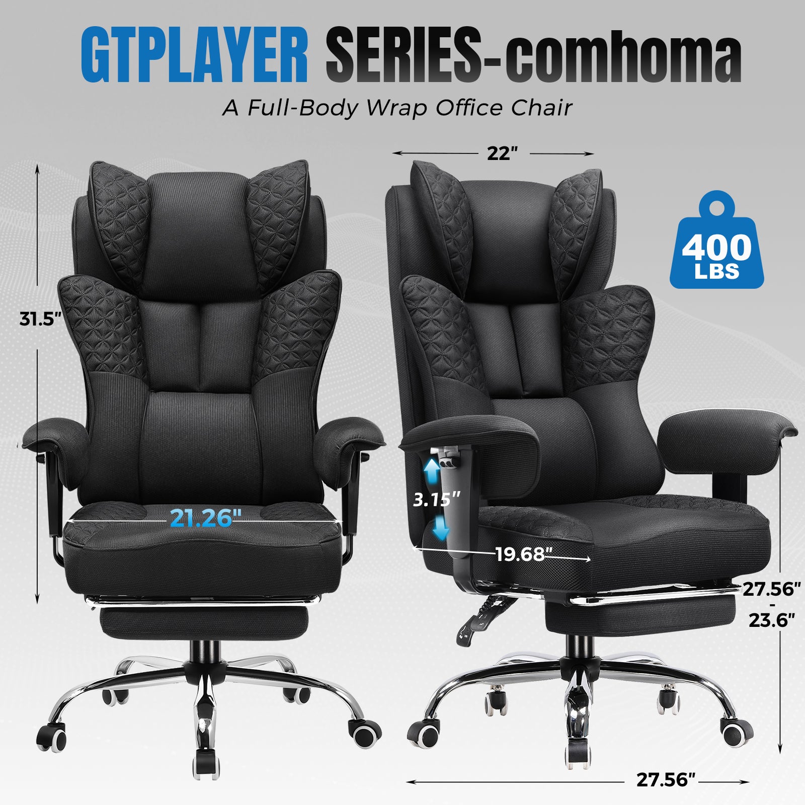 COMHOMA Big Headrest 400LBS Big and Tall Office Chair CH610