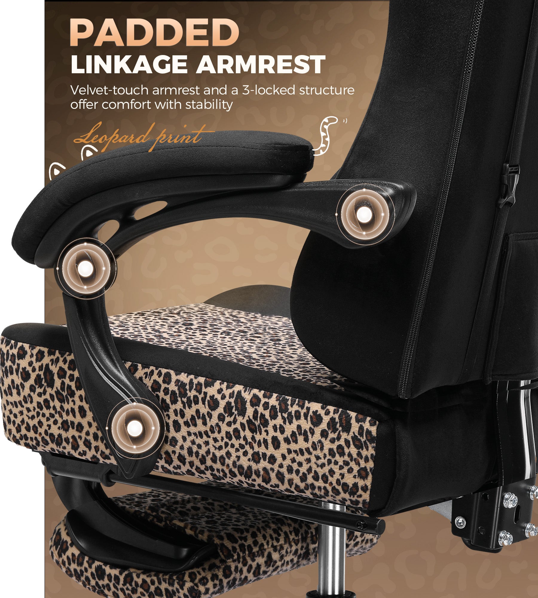 GTPLAYER Gaming Chair with Leopard Print Cat, Cute Velvet Fabric Ergonomic Office Chair with Footrest Headrest and Lumbar Support GTP710
