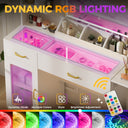 COMHOMA Vanity Desk with Transparent Tabletop and 3-Color LED Lights B2001