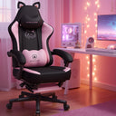 COMHOMA Pink Cute Office Gaming Chair with Cat Ears, Velvet Fabric 350LBS GTP610