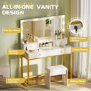 COMHOMA Makeup Vanity Desk with 4 Drawers and Charging Station, 3 Color Modes B1007