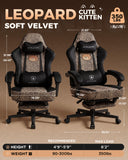 GTPLAYER Gaming Chair with Leopard Print Cat, Cute Velvet Fabric Ergonomic Office Chair with Footrest Headrest and Lumbar Support GTP710