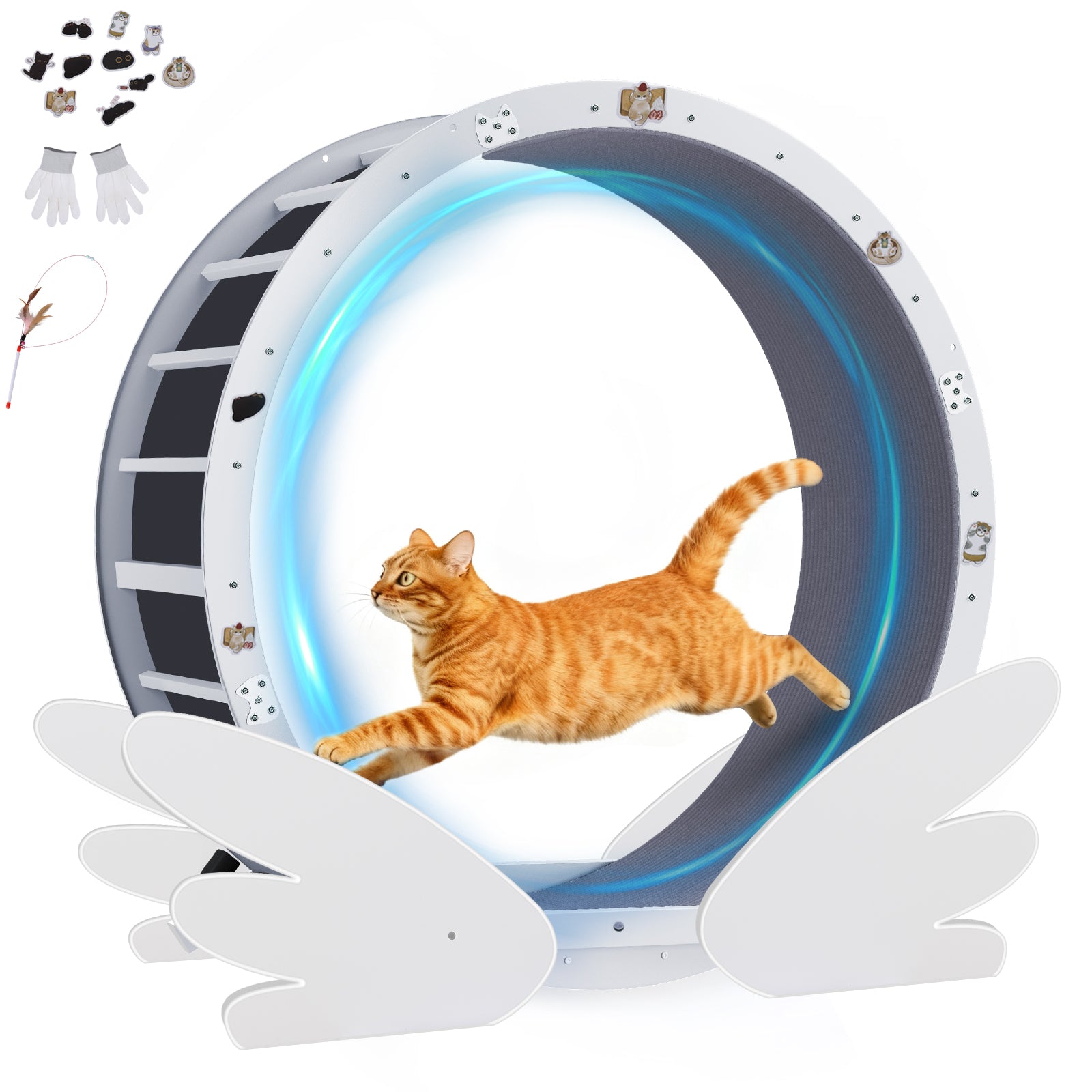 LUCKLIFE® 40" Metal Large Cat Exercise Wheel with Detachable Carpet & Teaser/Stickers, PET-CEW