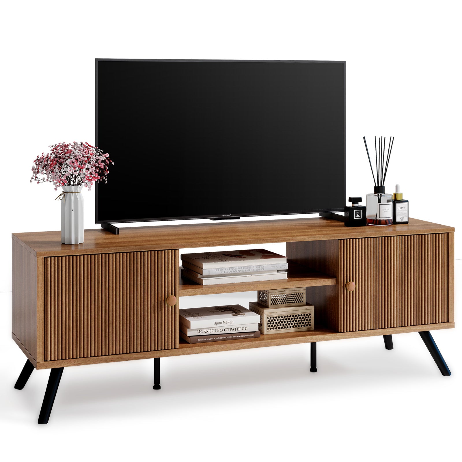 COMHOMA TV Stand, Mid Century Modern Entertainment Center for 55/60/65 Inch TVs