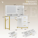 COMHOMA Vanity Desk with Mirror and Lights, 4 Drawers & Storage Shelves B1006-CH