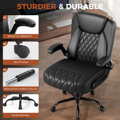 COMHOMA Big and Tall Office Chair, 400LBS Wide Seat Ergonomic Chair, High Back Executive Leather Chair CH227