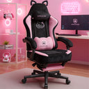 COMHOMA Pink Cute Office Gaming Chair with Cat Ears, Velvet Fabric 350LBS GTP610