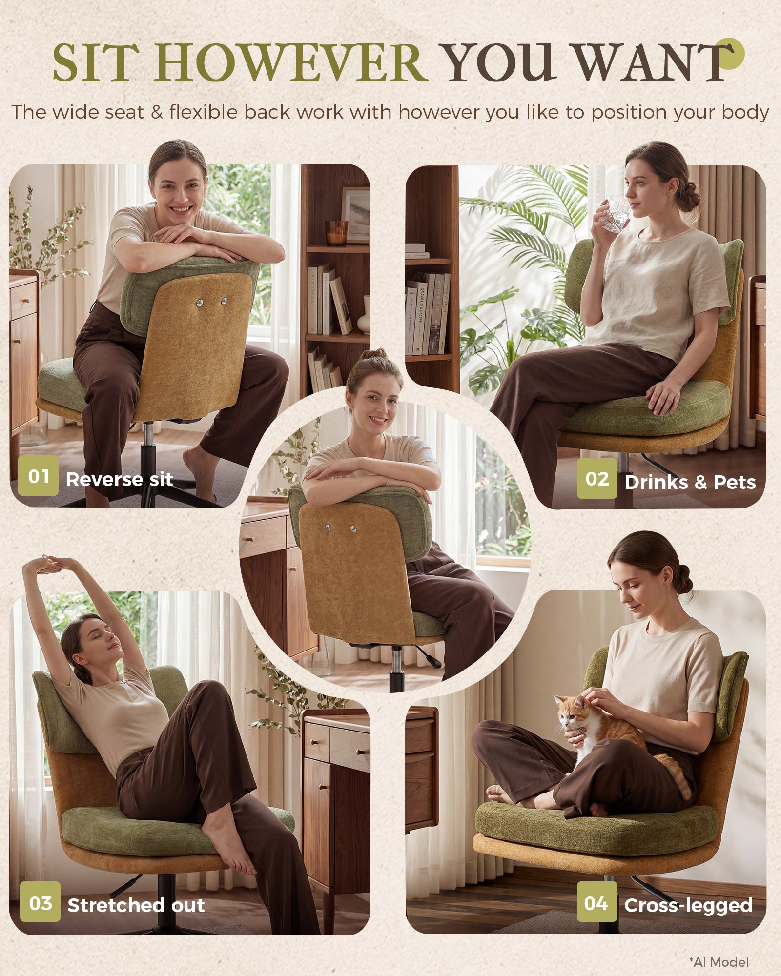 Mid Century Modern Office/Vanity/Dinning Chair CH400-Lucklife