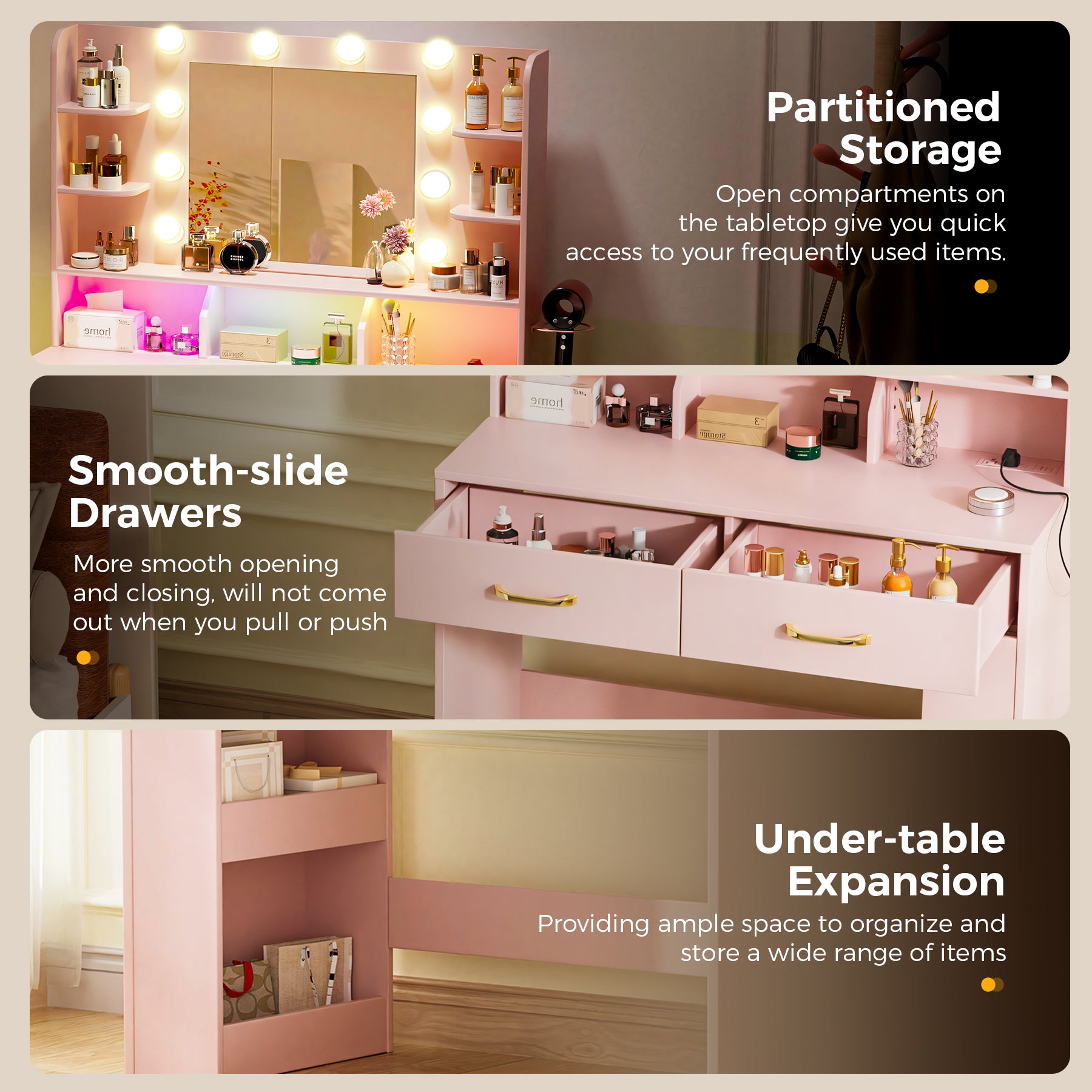 COMHOMA Vanity Desk for Girls B1004 WMT