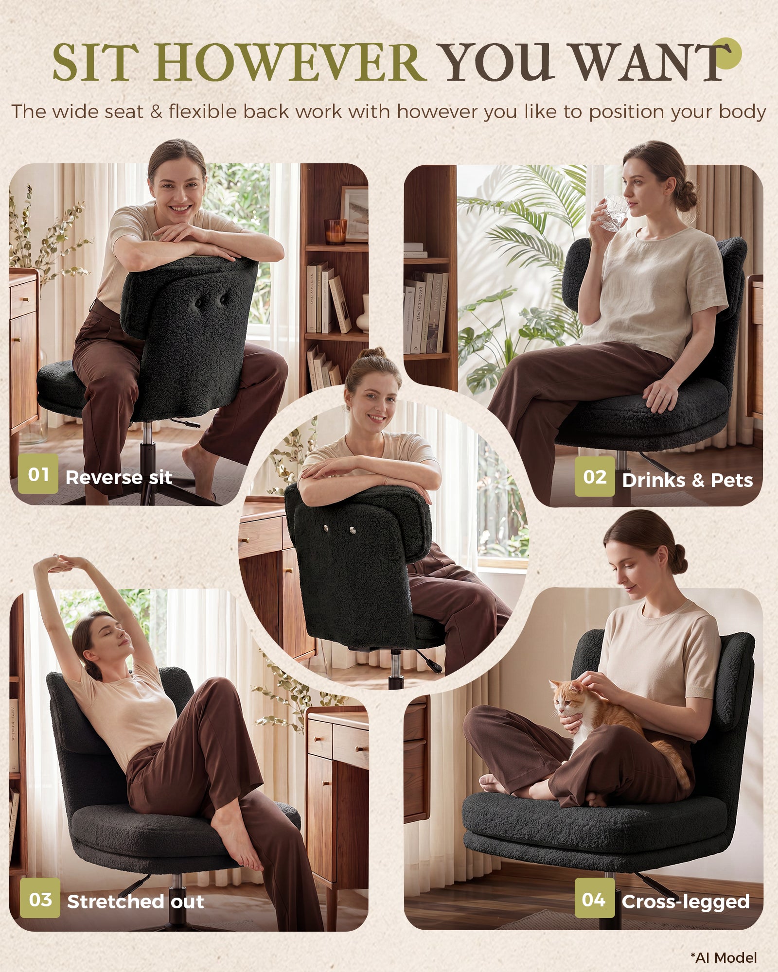 Mid Century Modern Office/Vanity/Dinning Chair CH400-Lucklife