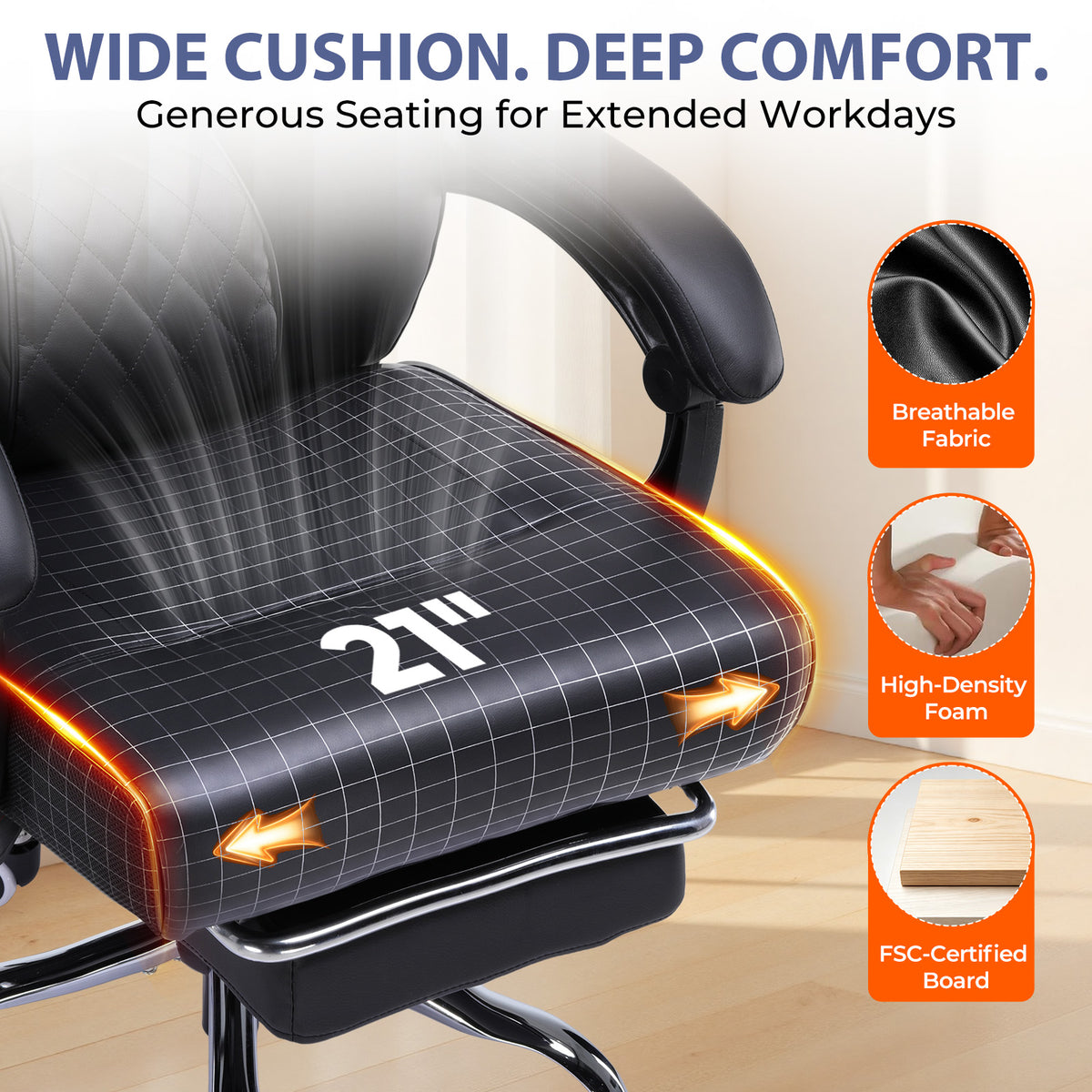 Cloudrest Pro® Big & Tall Office Chair with Pillow, Footrest & Linkage Armrests 350LBS CH630-SP