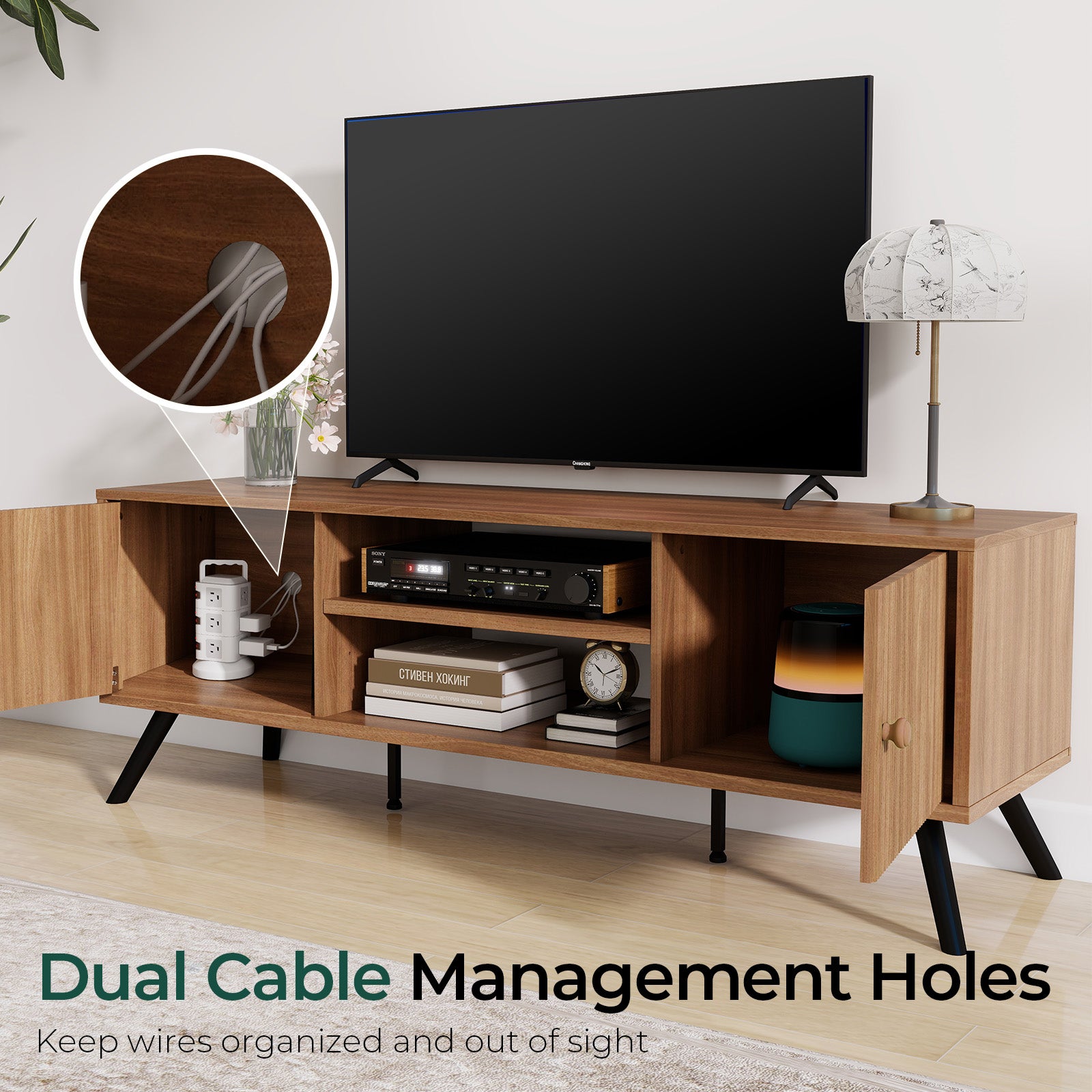 COMHOMA TV Stand, Mid Century Modern Entertainment Center for 55/60/65 Inch TVs