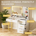 COMHOMA Vanity Desk with Mirror and Lights, 4 Drawers & Storage Shelves B1006-CH