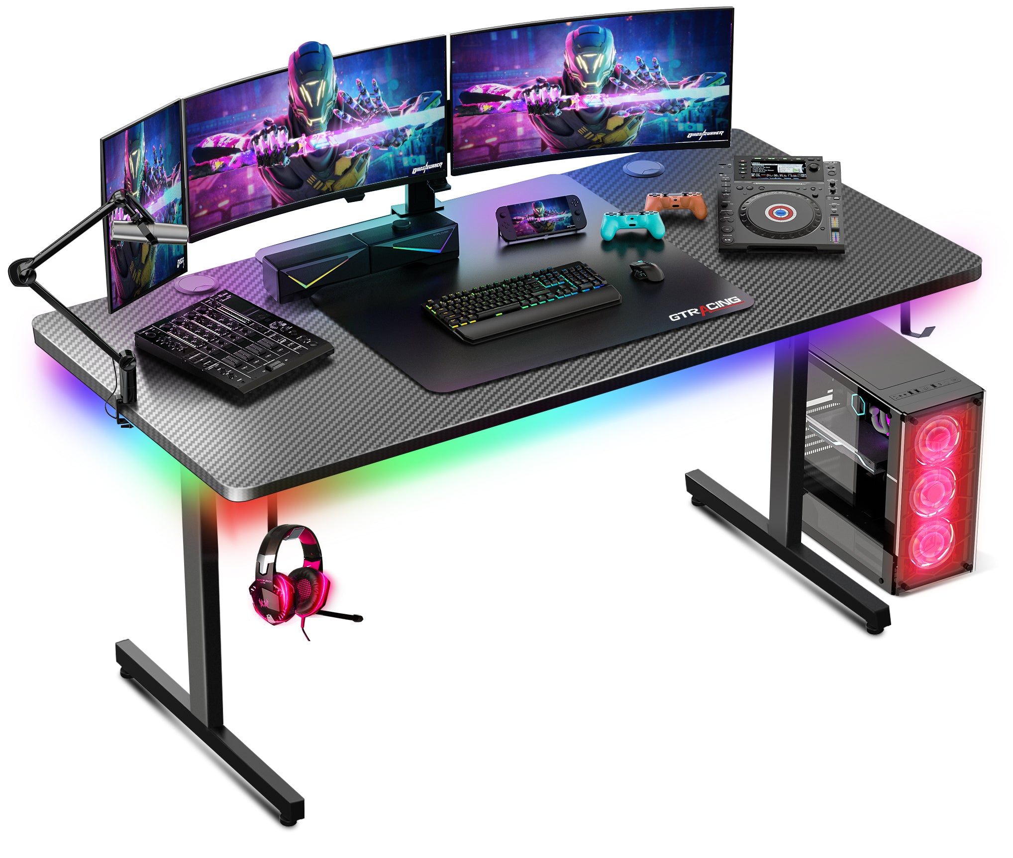 GTPLAYER® 55" T-Shaped RGB Gaming Desk GTP200