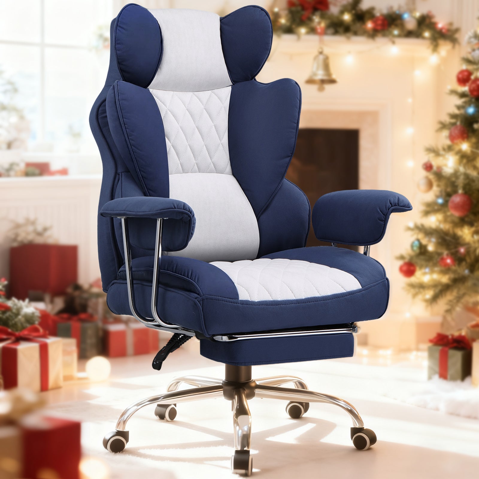 Blue chair in festive setting