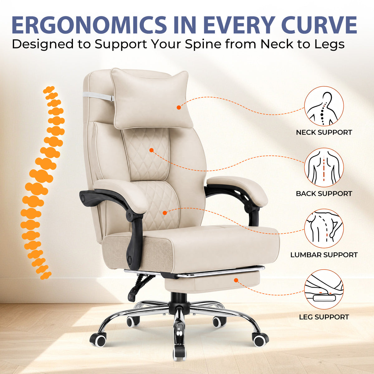 Cloudrest Pro® Big & Tall Office Chair with Pillow, Footrest & Linkage Armrests 350LBS CH630-SP