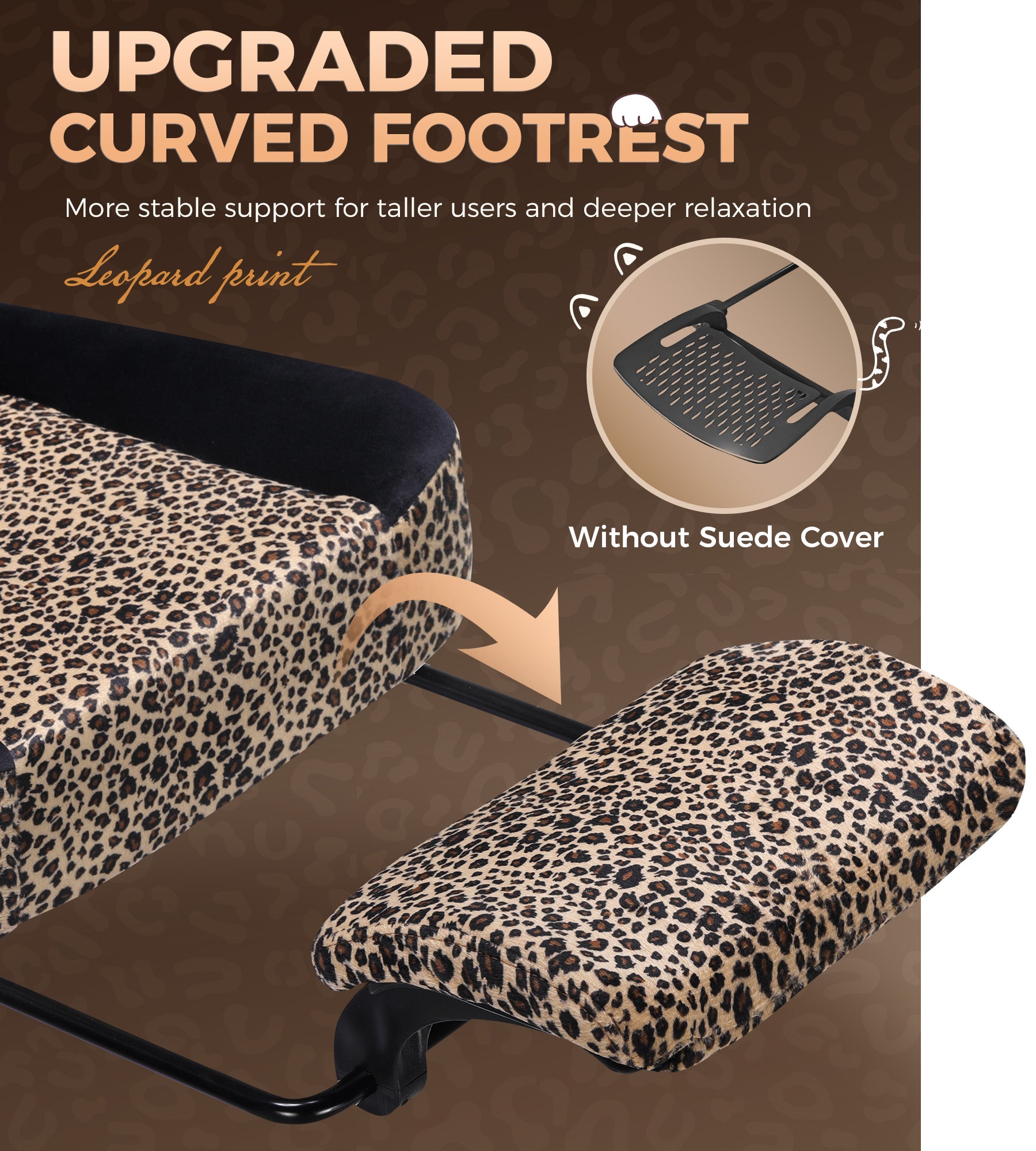 GTPLAYER Gaming Chair with Leopard Print Cat, Cute Velvet Fabric Ergonomic Office Chair with Footrest Headrest and Lumbar Support GTP710