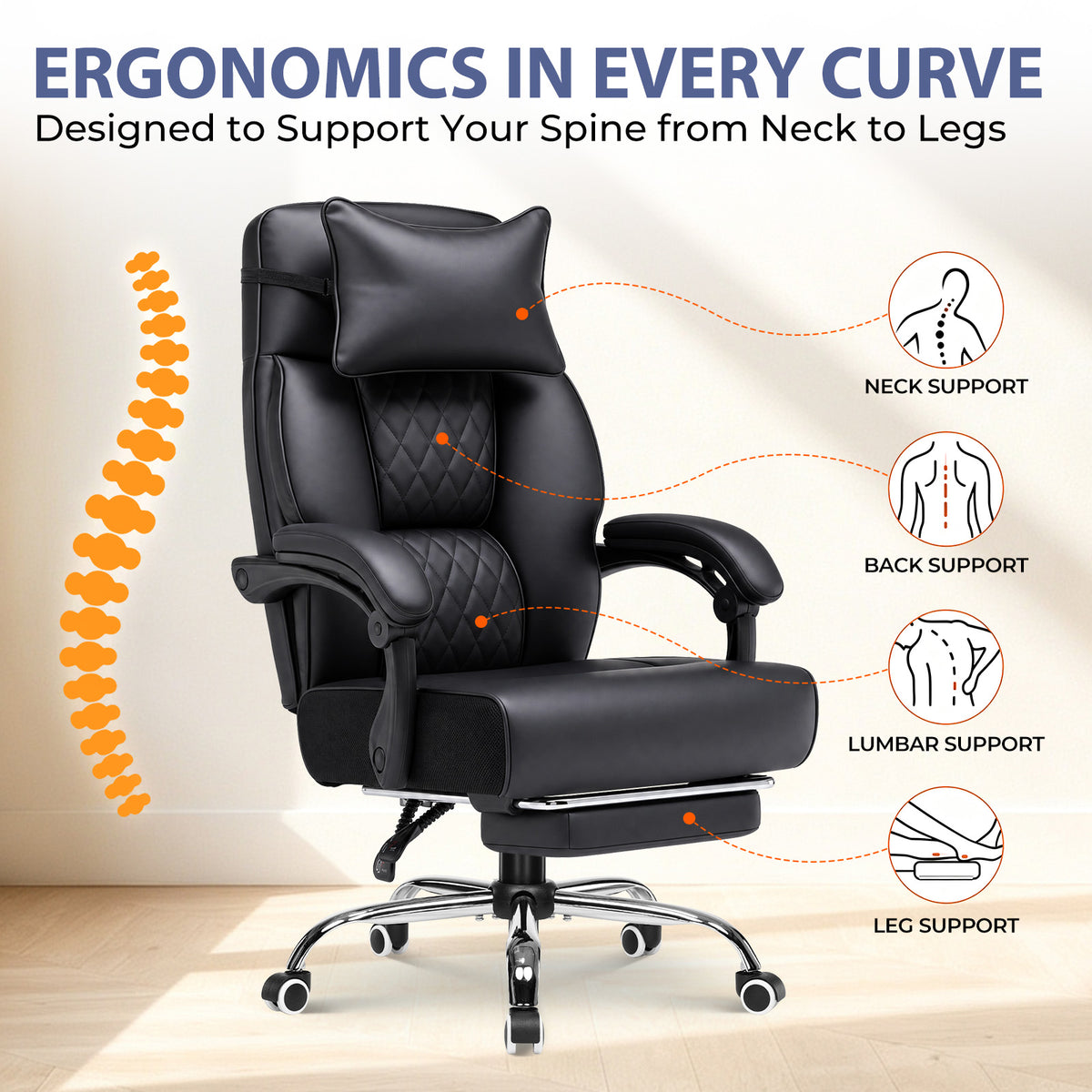 Cloudrest Pro® Big & Tall Office Chair with Pillow, Footrest & Linkage Armrests 350LBS CH630-SP