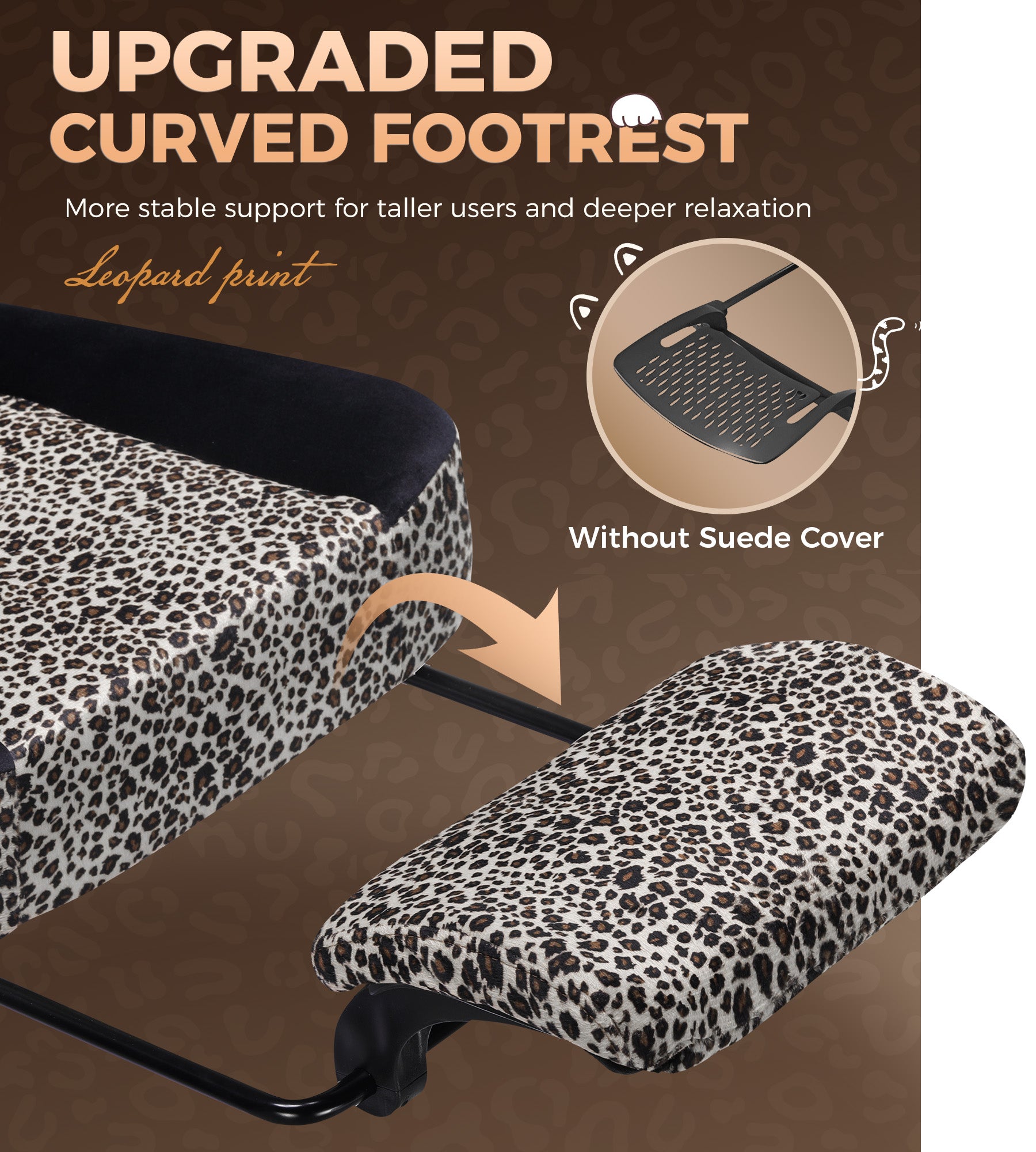 GTPLAYER Gaming Chair with Leopard Print Cat, Cute Velvet Fabric Ergonomic Office Chair with Footrest Headrest and Lumbar Support GTP710