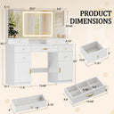 COMHOMA Large Vanity Desk with 3 Lighting & 7 Drawer, White B2002