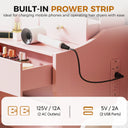 COMHOMA Makeup Vanity Table and Chair Set with 5 Drawers and Charging Station, Mirror and Lights Included B200