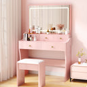 COMHOMA Makeup Vanity Table and Chair Set with 5 Drawers and Charging Station, Mirror and Lights Included B200