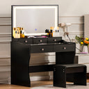 COMHOMA Makeup Vanity Table and Chair Set with 5 Drawers and Charging Station, Mirror and Lights Included B200