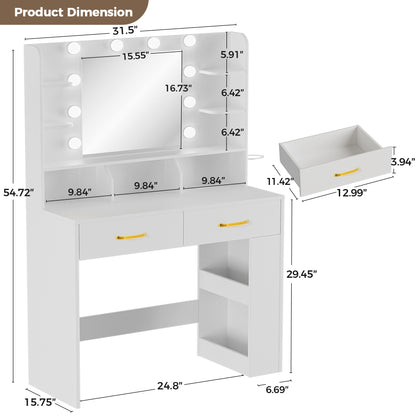 COMHOMA Vanity Desk with Large Storage, Lighted Mirror and Power Outlet B1004