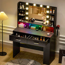 COMHOMA Vanity Desk with Large Storage, RGB LED Lights and Power Outlet B1004