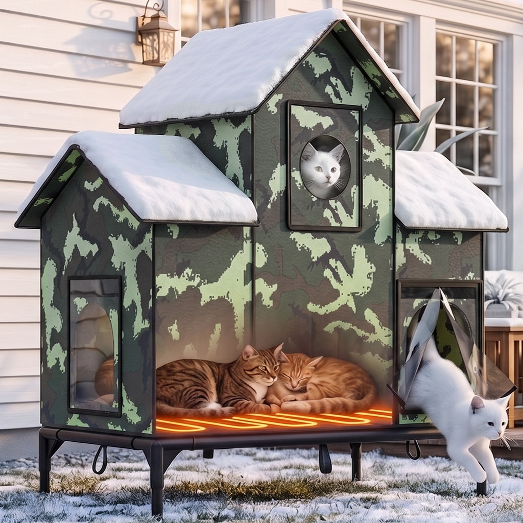 LUCKLIFE® Extra Large Heated Cat House for Outside, 100% Weatherproof, 27.9"W x 16.5"D x 32.7"H, PET07
