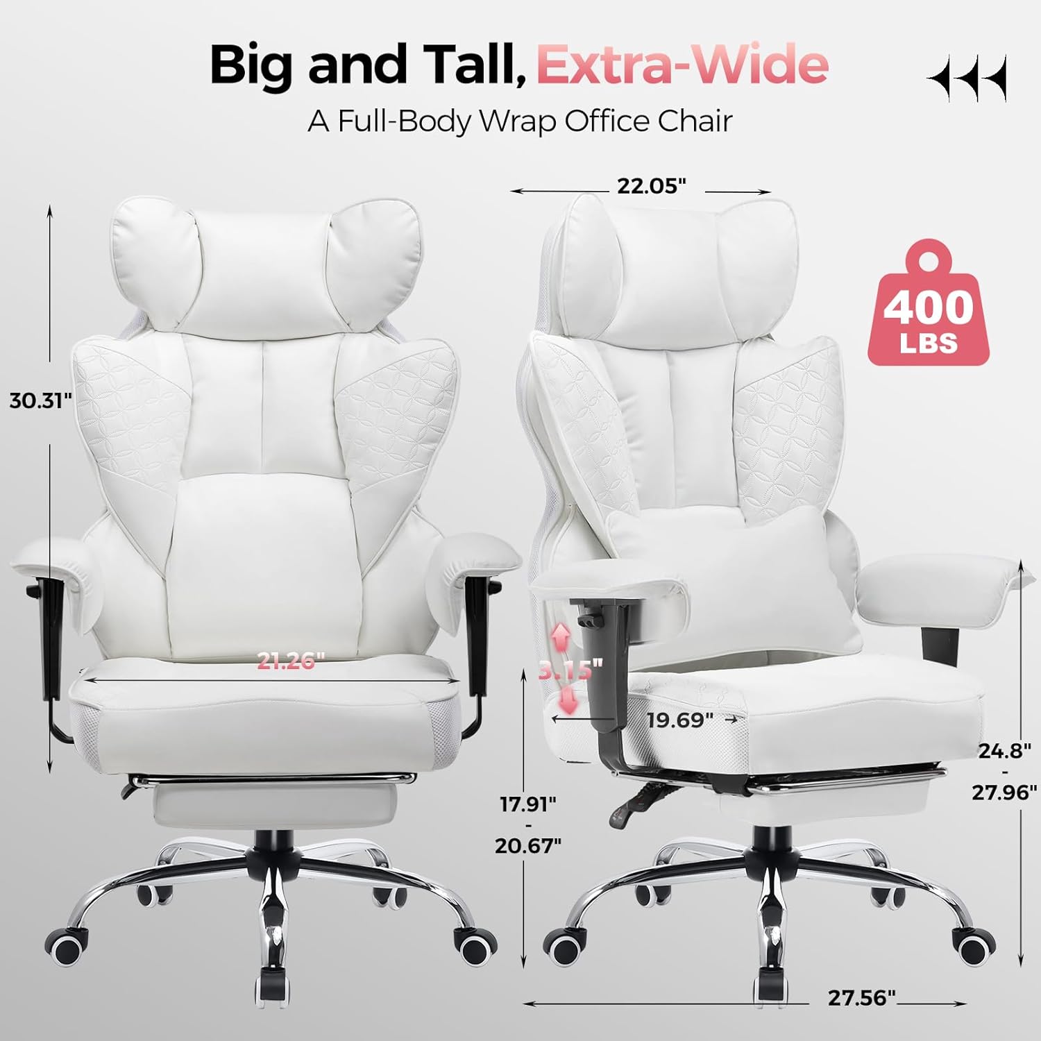 COMHOMA Upgraded Big and Tall Office Chair 400LBS with Adjustable Armrest CH510/CH511