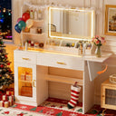 COMHOMA Vanity Desk with Transparent Tabletop and 3-Color LED Lights B2001