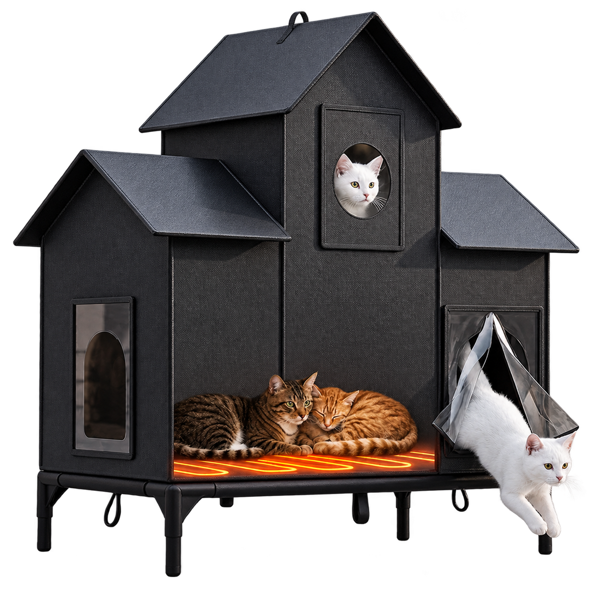 LUCKLIFE® Extra Large Heated Cat House for Outside, 100% Weatherproof, 27.9"W x 16.5"D x 32.7"H, PET07