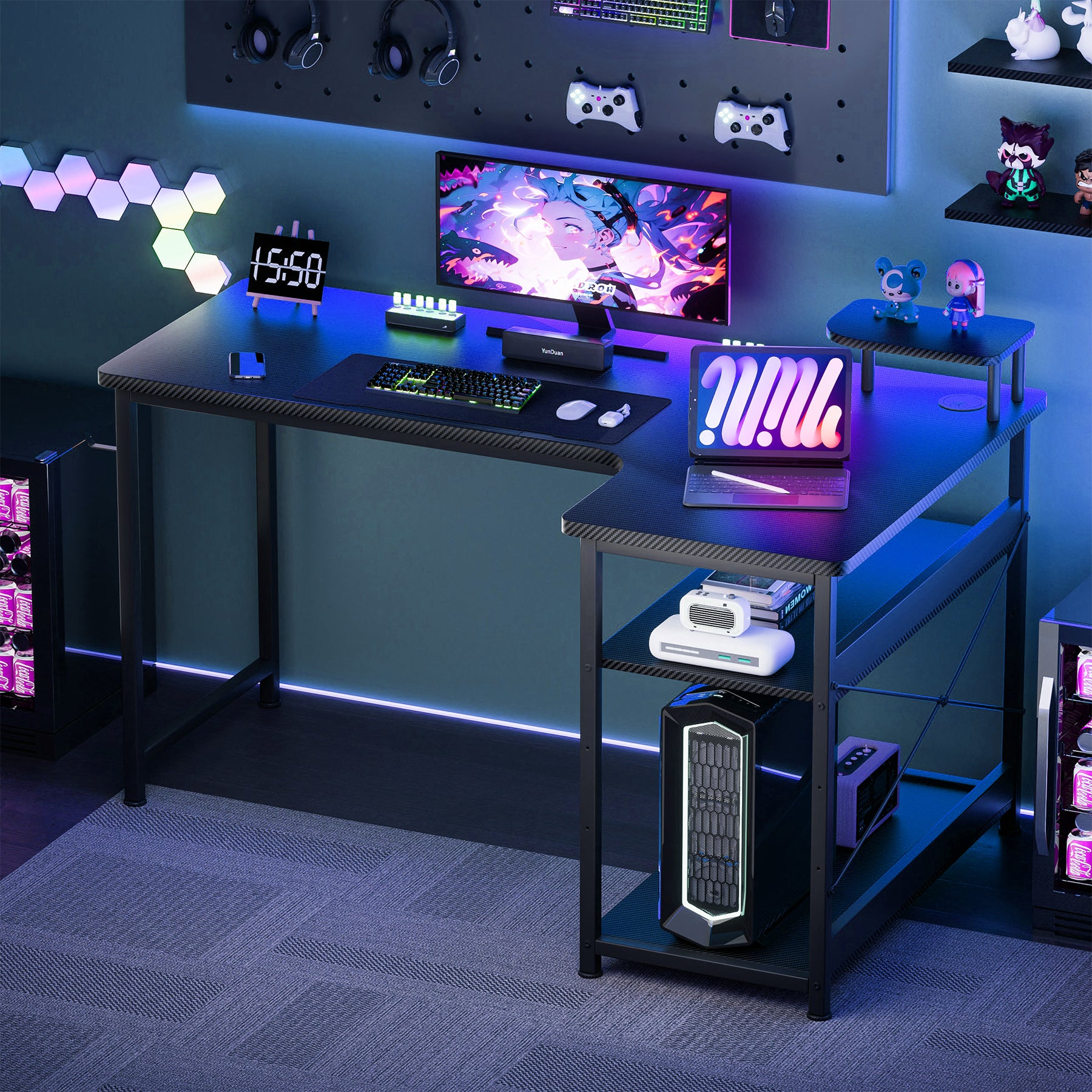 COMHOMA L Shaped Carbon Fiber Office & Gaming Desk DL001