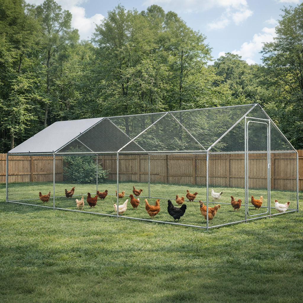 COMHOMA Large Metal Chicken Coop with Waterproof Roof & Lockable Door OT-GD06