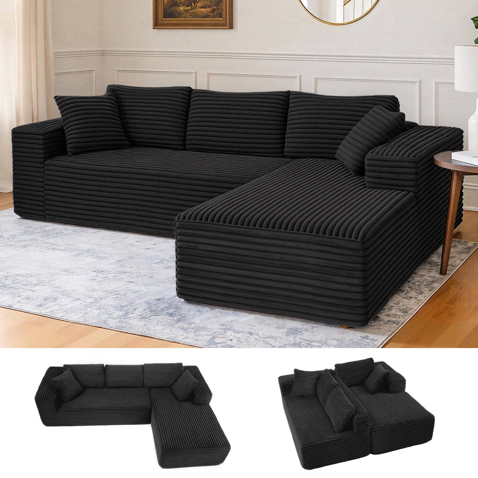COMHOMA Modular Sectional Couch with L/R-Shape Chaise, Corduroy Upholstery & No Assembly Required B10