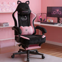 COMHOMA Pink Cute Office Gaming Chair with Cat Ears, Velvet Fabric 350LBS GTP610