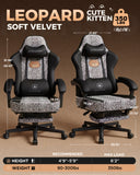 GTPLAYER Gaming Chair with Leopard Print Cat, Cute Velvet Fabric Ergonomic Office Chair with Footrest Headrest and Lumbar Support GTP710