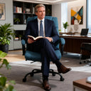 Comfortable Blue Fabric Executive Office Chair with Padded Arms, Ergonomic Design & Swivel Wheels for Home Office