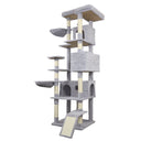 84.6 inch Light Gray Cat Tree Tower with Wide Base, 3 Large Hinding Condo,  11 Sisal Scratching Post, Sisal Scratching Ladder,  2 Hammocks, Large Top Platform,  Many landing Perch and Interactive toy