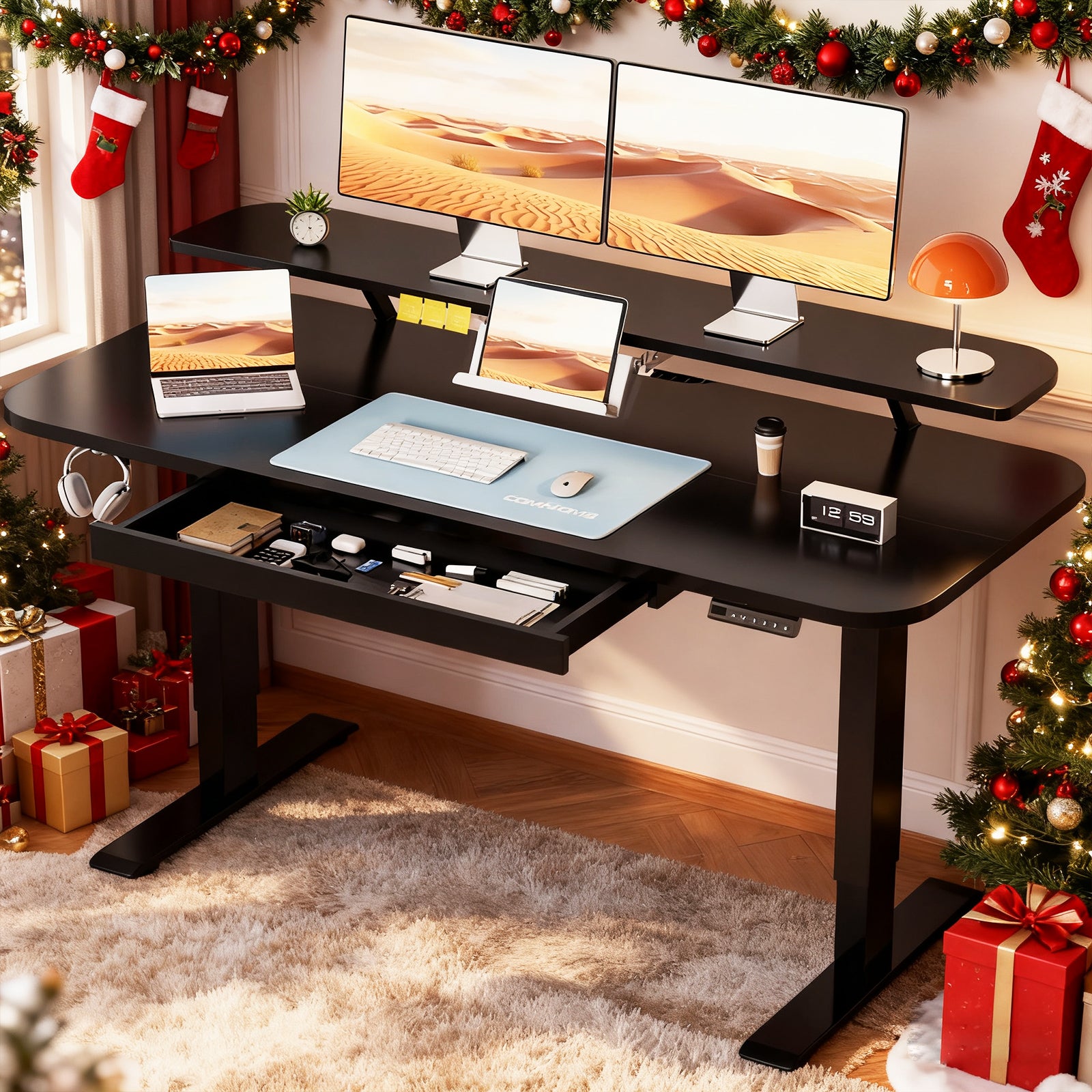 COMHOMA Electric Height Adjustable Desk with Drawers DTS118
