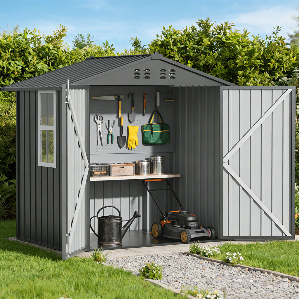 8*6 FT COMHOMA Metal Storage Tool Shed With Window & Lockable Door, OT-TL01