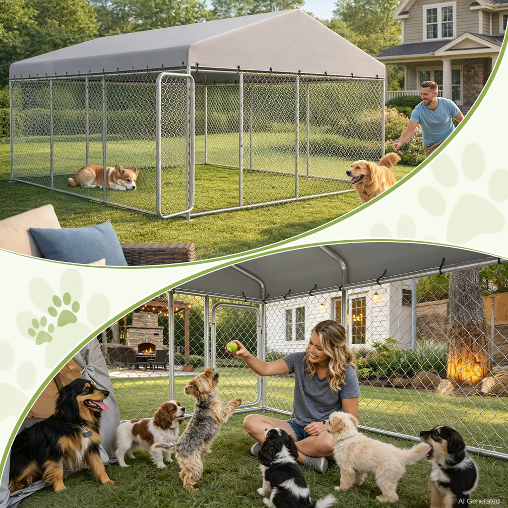 [SUMMER CLEARANCE] 7.5'x7.5'/11'*15' COMHOMA® Outdoor Dog Kennel with All Weather Resistant Roof OT-GD05-2