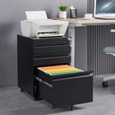 3-Drawer Mobile File Cabinet with Lock, 5 Wheels (2 Brakes + Anti-Tip),Cold Rolled Steel Fully Assembled Metal Filing Cabinet with Pen Tray & Hanging Bar for Home Office, Fits Letter/Legal/A4 Files