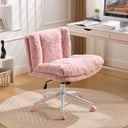 W26.4 inch Wider seat Office Chair,Artificial rabbit hair Home Office Chair with Metal Base,Adjustable Desk Chair Swivel Office Chair,Vanity Chair(Pink),SW1875PK