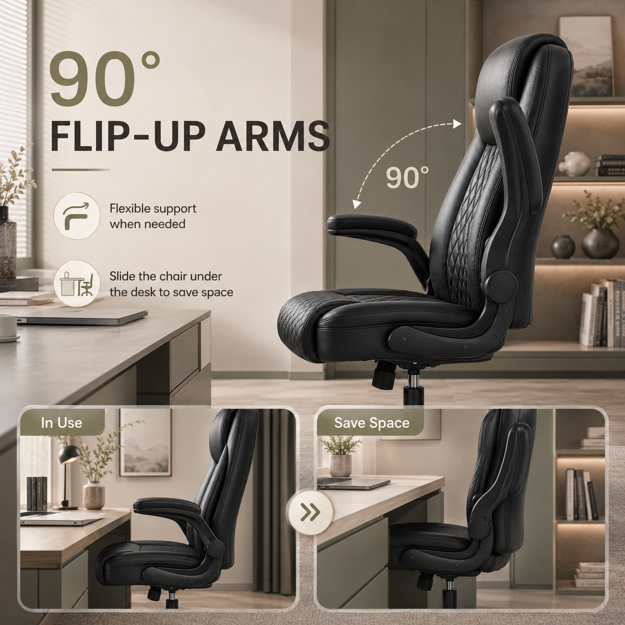 GTPLAYER Office Executive Chair with Flip-up Arms, Ink Black - AMZ