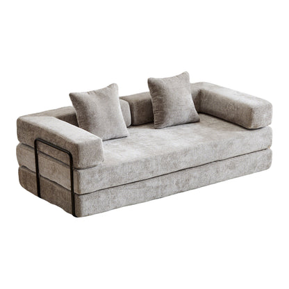 Floor Couch,Compression Sofa,Convertible Floor Sofa Bed-with Pillow Back Support Armrest,Comfy Futon Couch Lounge Sleeper Bed,Chenille fabric,for Living Room Bedroom (LIGHT-GREY)