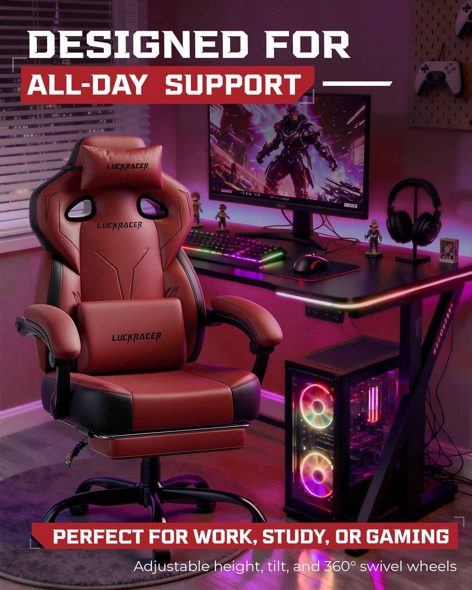 LUCKRACER Big and Tall Gaming Chair 350lbs with Footrest LR408