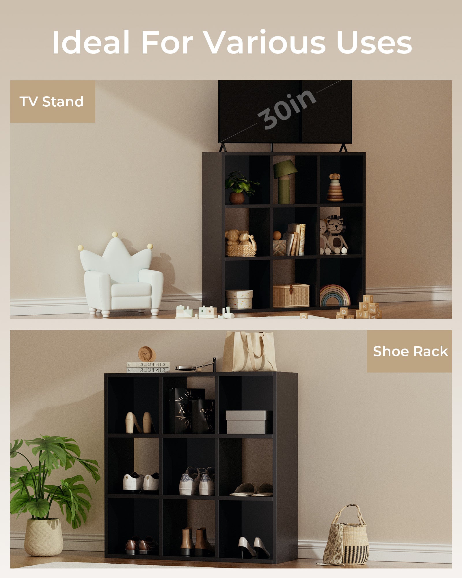 6/8/9 Cubes Wood Storage Organizer with Open Back and Removable Back Panels B3001-LUCKLIFE